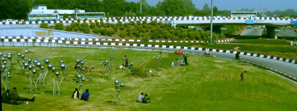 offramp Grassy knoll inside a highway interchange? Indians say let's chill.