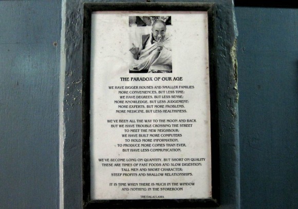 paradox On a wall at the Tibetan Refugee Self Help Center in Darjeeling